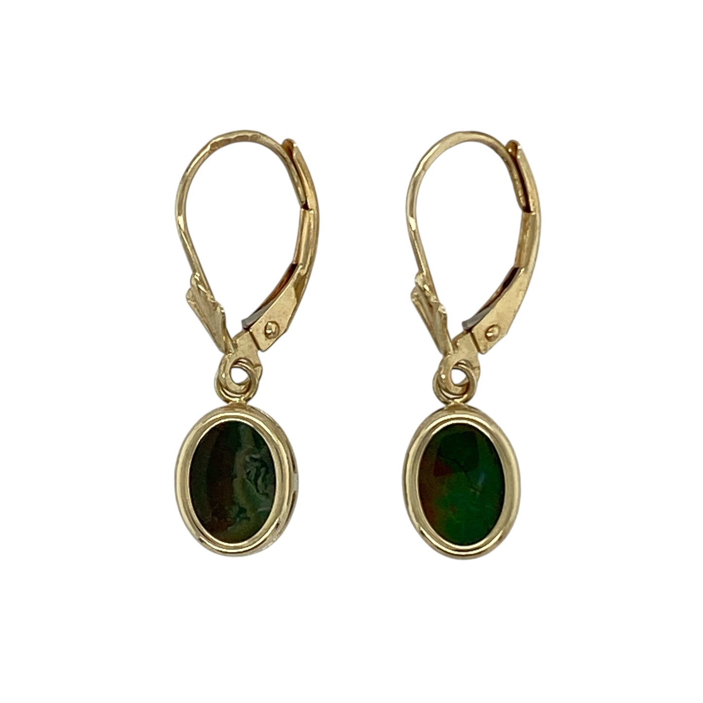 14ct Gold & Ammolite Oval Drop Earrings