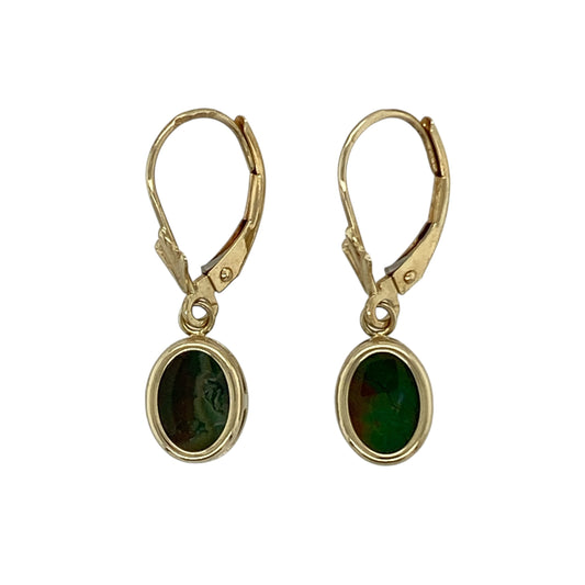 14ct Gold & Ammolite Oval Drop Earrings