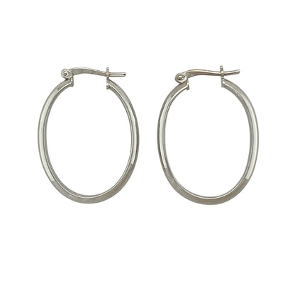 9ct White Gold Oval Creole Earrings