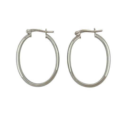 9ct White Gold Oval Creole Earrings
