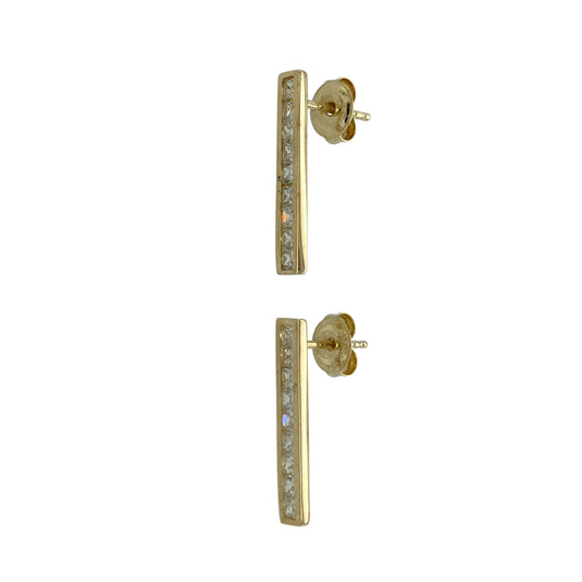 9ct Gold & Cubic Zirconia Bar Stud Earrings