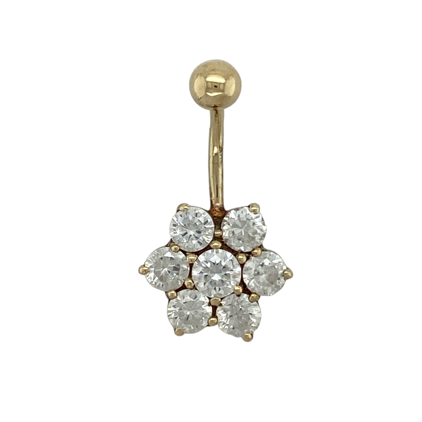9ct Gold & Cubic Zirconia Set Flower Belly Bar