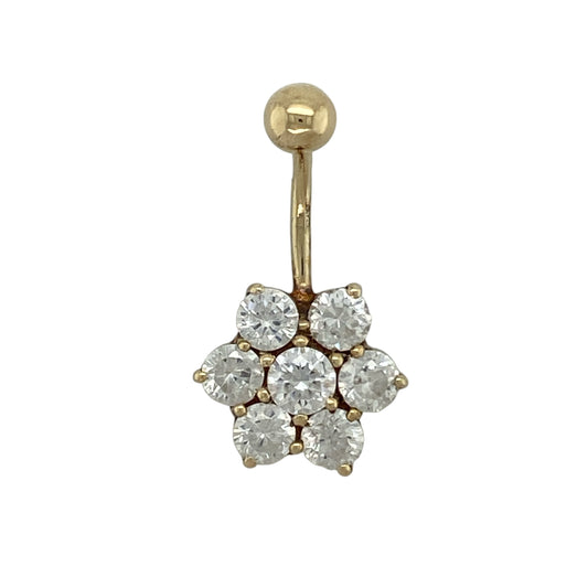 9ct Gold & Cubic Zirconia Set Flower Belly Bar
