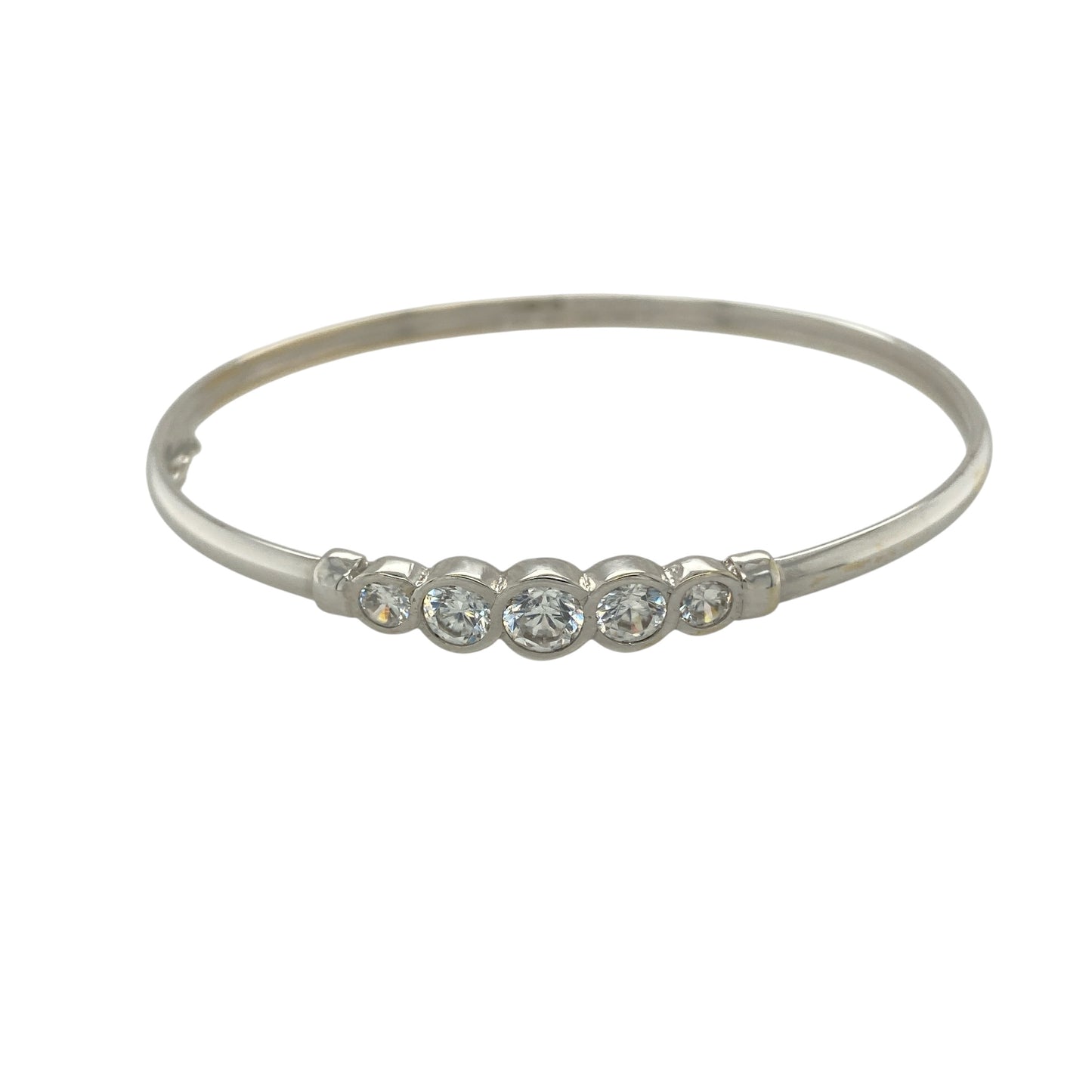 9ct White Gold & Cubic Zirconia Rubover Set Bubble Style Bangle