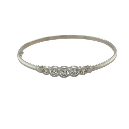 9ct White Gold & Cubic Zirconia Rubover Set Bubble Style Bangle