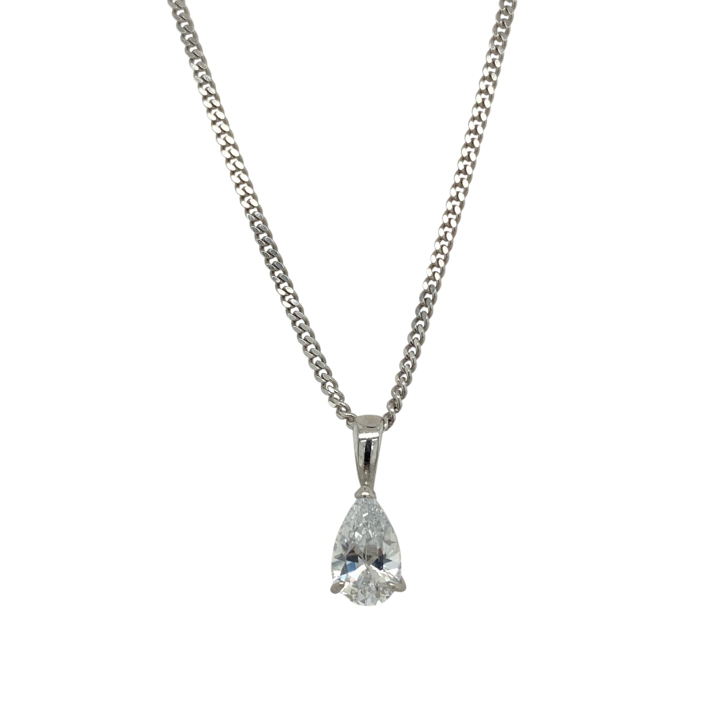 9ct White Gold & Cubic Zirconia Set Teardrop 18" Necklace
