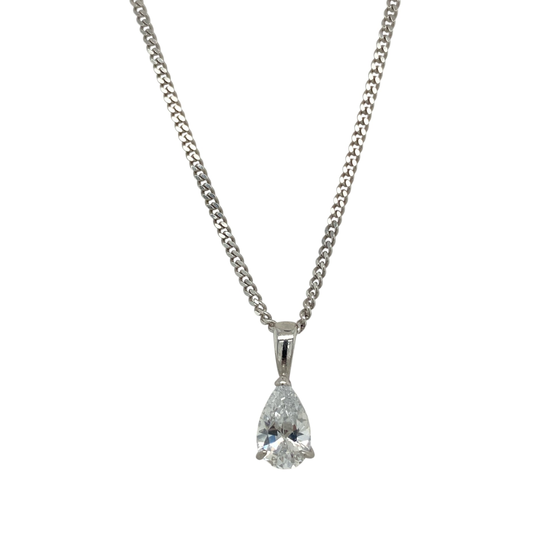 9ct White Gold & Cubic Zirconia Set Teardrop 18" Necklace