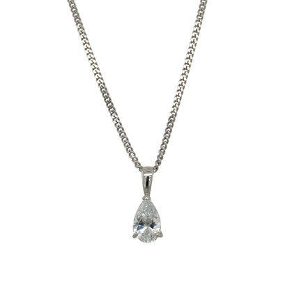 9ct White Gold & Cubic Zirconia Set Teardrop 18" Necklace
