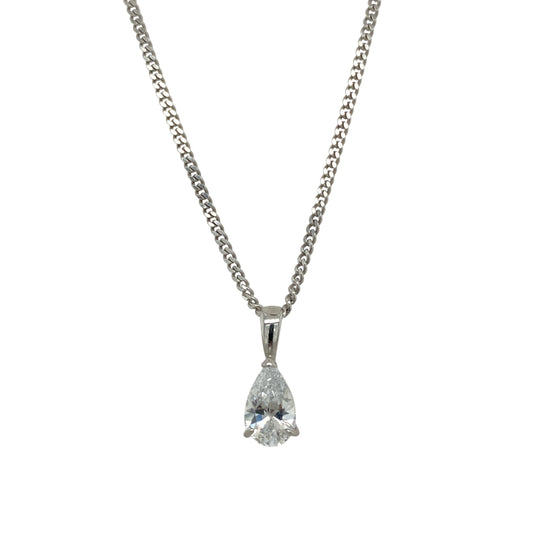 9ct White Gold & Cubic Zirconia Set Teardrop 18" Necklace