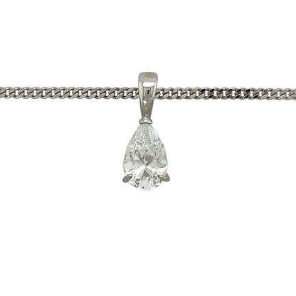 Bring elegant sparkle and timeless style to your collection with this pre-owned 9ct white gold cubic zirconia teardrop pendant necklace, featuring a graceful design with refined brilliance—perfect for everyday wear or special occasions.

Design: The pendant features an 8mm by 5mm teardrop-shaped cubic zirconia, with an overall length of approximately 1.4cm including the bail, suspended from an 18" curb chain for a classic and balanced look.