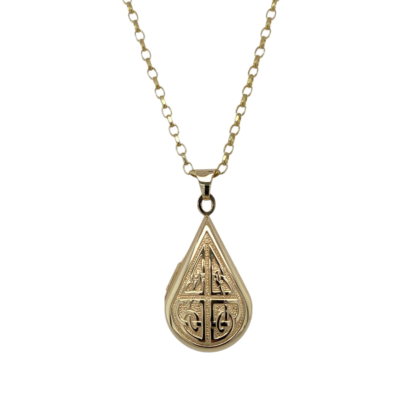 9ct Gold Celtic Patterned Teardrop Locket 18" Necklace