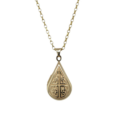 9ct Gold Celtic Patterned Teardrop Locket 18" Necklace
