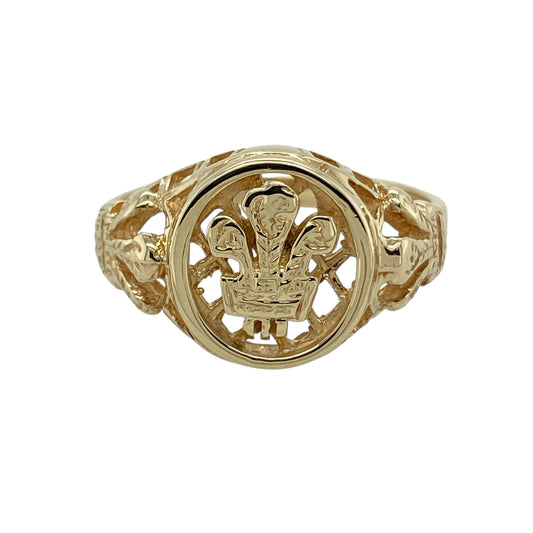 9ct Gold Welsh Three Feathers Oval Signet Ring
