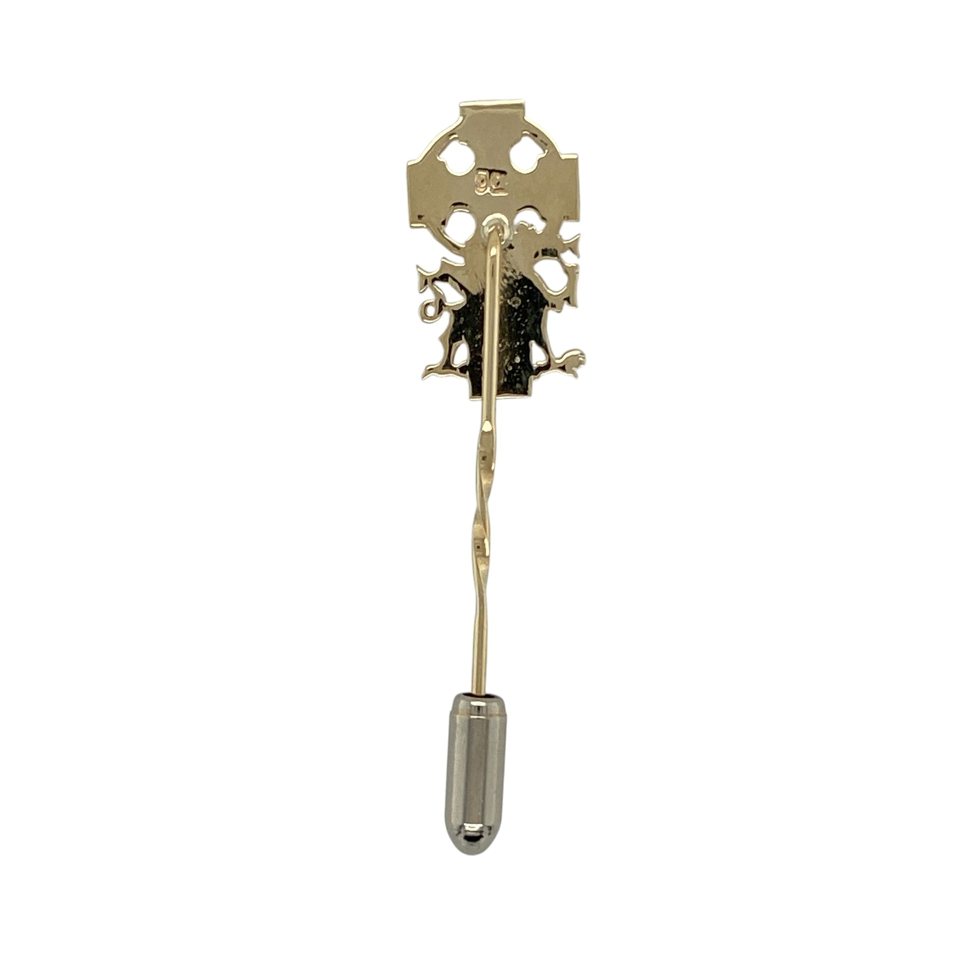 Bring heritage symbolism and refined style to your collection with this pre-owned 9ct yellow gold Welsh dragon Celtic cross tie pin, featuring intricate detail and meaningful design—perfect for adding character to formal wear.

Design: The piece showcases a Celtic cross design with a detailed Welsh dragon motif, combining traditional elements with a bold and distinctive look.