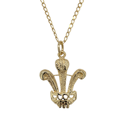 9ct Gold Welsh Three Feathers 18" Necklace