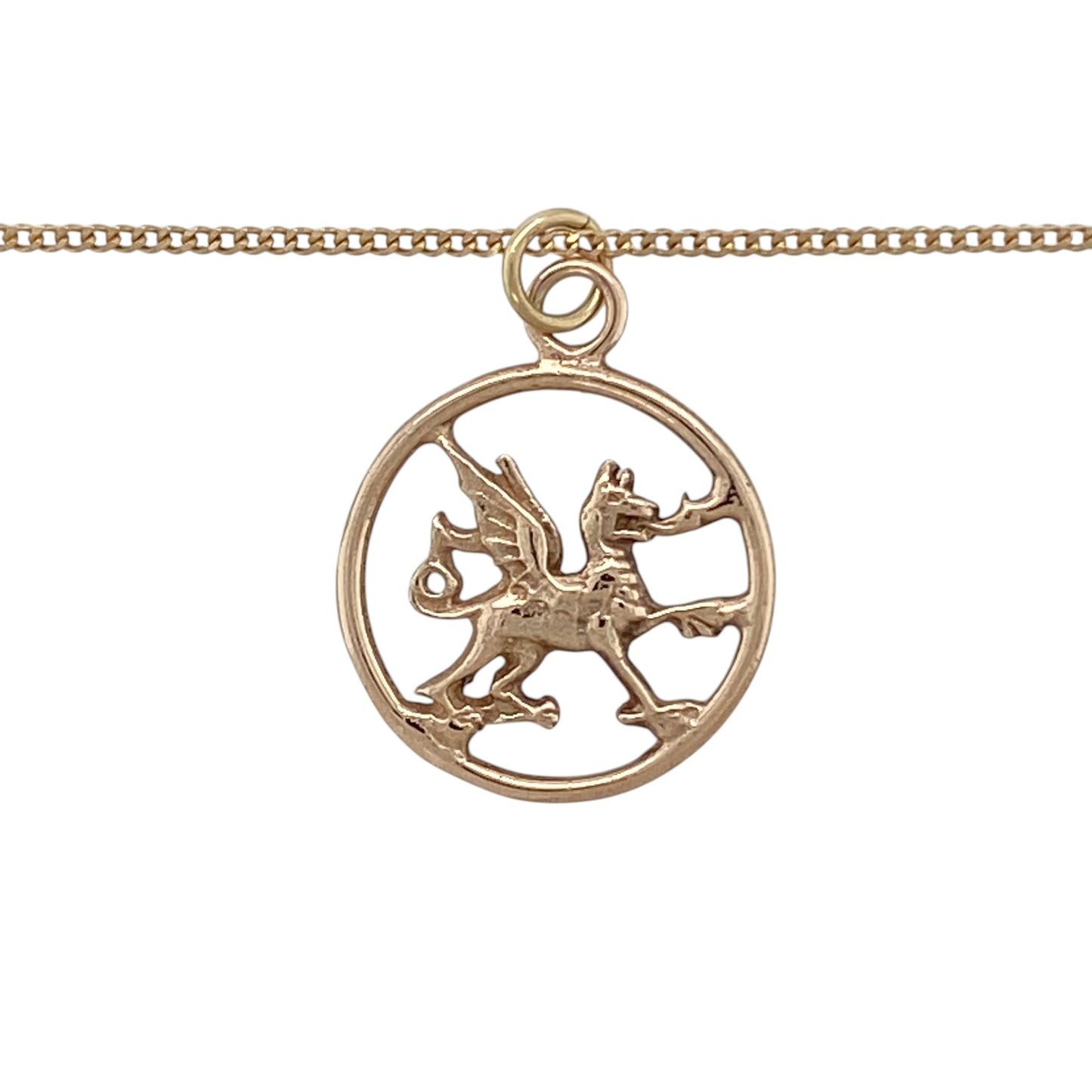 Bring heritage charm and elegant contrast to your collection with this pre-owned 9ct yellow and rose gold Welsh dragon round pendant necklace, featuring a symbolic design with timeless appeal—perfect for everyday wear or a meaningful gift.

Design: The pendant showcases a round form with a detailed Welsh dragon motif, measuring approximately 2.5cm in length including the bail, suspended from an 18" curb chain for a classic finish.