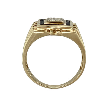9ct Gold Diamond & Sapphire Set Square Signet Ring