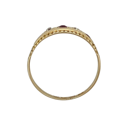 18ct Gold Diamond & Ruby Set Vintage Style Band Ring