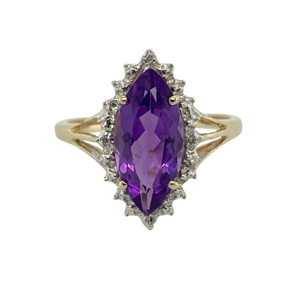 9ct Gold Diamond & Amethyst Set Cluster Ring