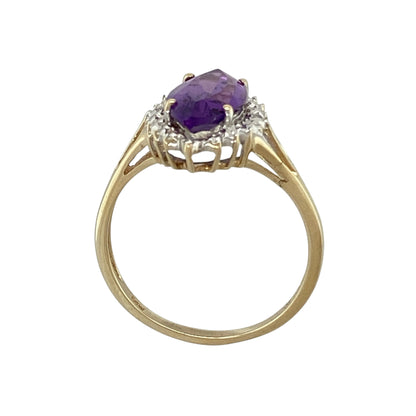 9ct Gold Diamond & Amethyst Set Cluster Ring