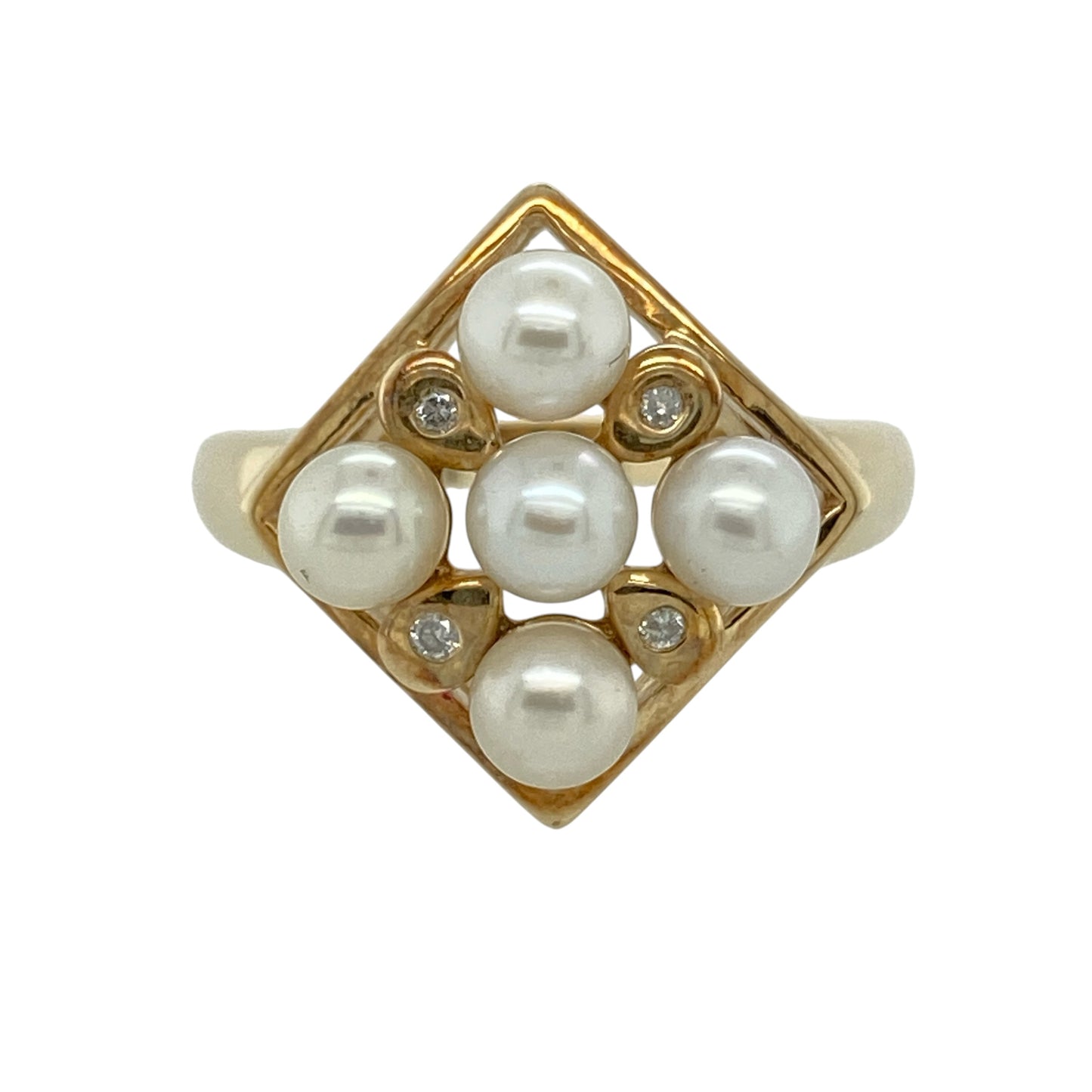 9ct Gold Diamond & Pearl Set Cluster Ring