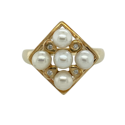 9ct Gold Diamond & Pearl Set Cluster Ring