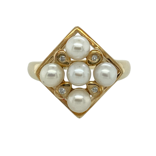 9ct Gold Diamond & Pearl Set Cluster Ring
