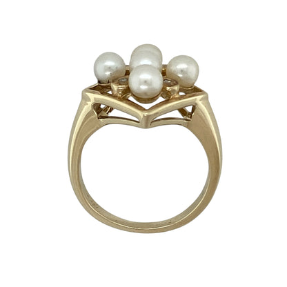 9ct Gold Diamond & Pearl Set Cluster Ring