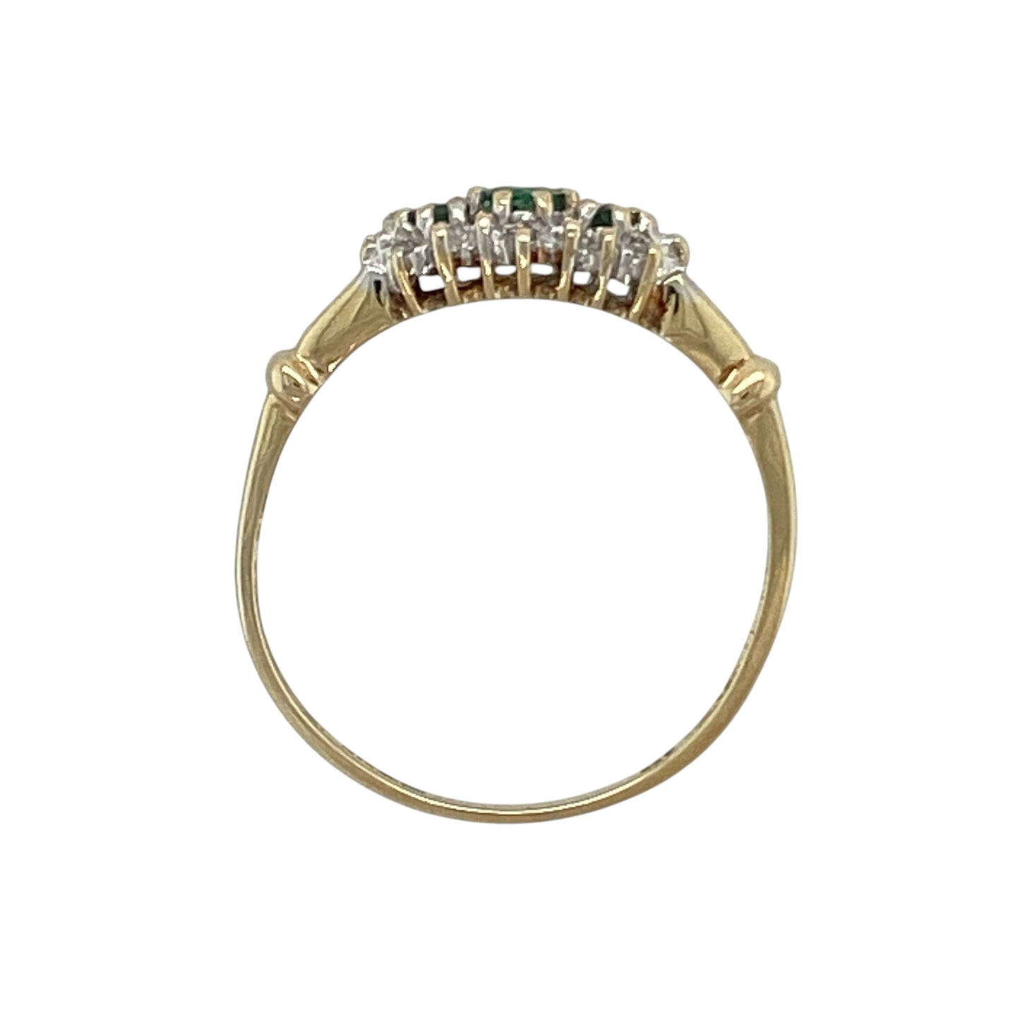 9ct Gold Diamond & Emerald Set Trilogy Cluster Ring