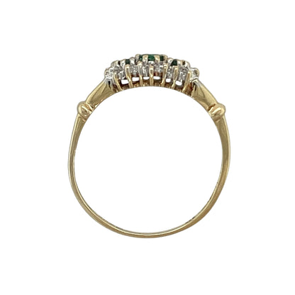 9ct Gold Diamond & Emerald Set Trilogy Cluster Ring