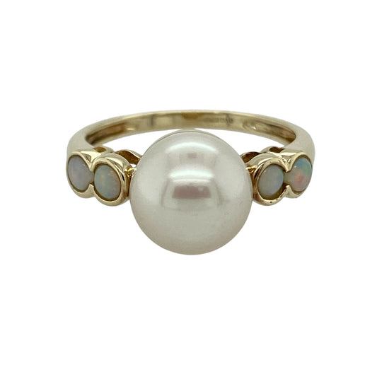 9ct Gold Pearl & Opalique Set Ring