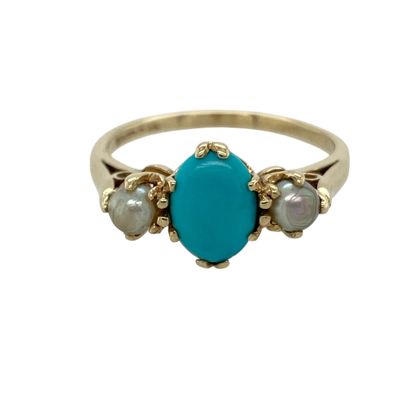 9ct Gold Turquoise & Pearl Trilogy Ring