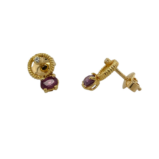 18ct Gold Tourmaline & Cubic Zirconia Set Stud Earrings