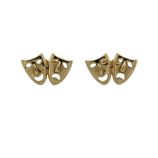 Bring playful character and artistic charm to your collection with these pre-owned 9ct yellow gold comedy and tragedy theatre masks stud earrings, featuring a distinctive design with timeless appeal—perfect for everyday wear or a thoughtful gift.

Design: The earrings feature the classic comedy and tragedy theatre masks, creating a recognisable and expressive design that adds personality and visual interest.