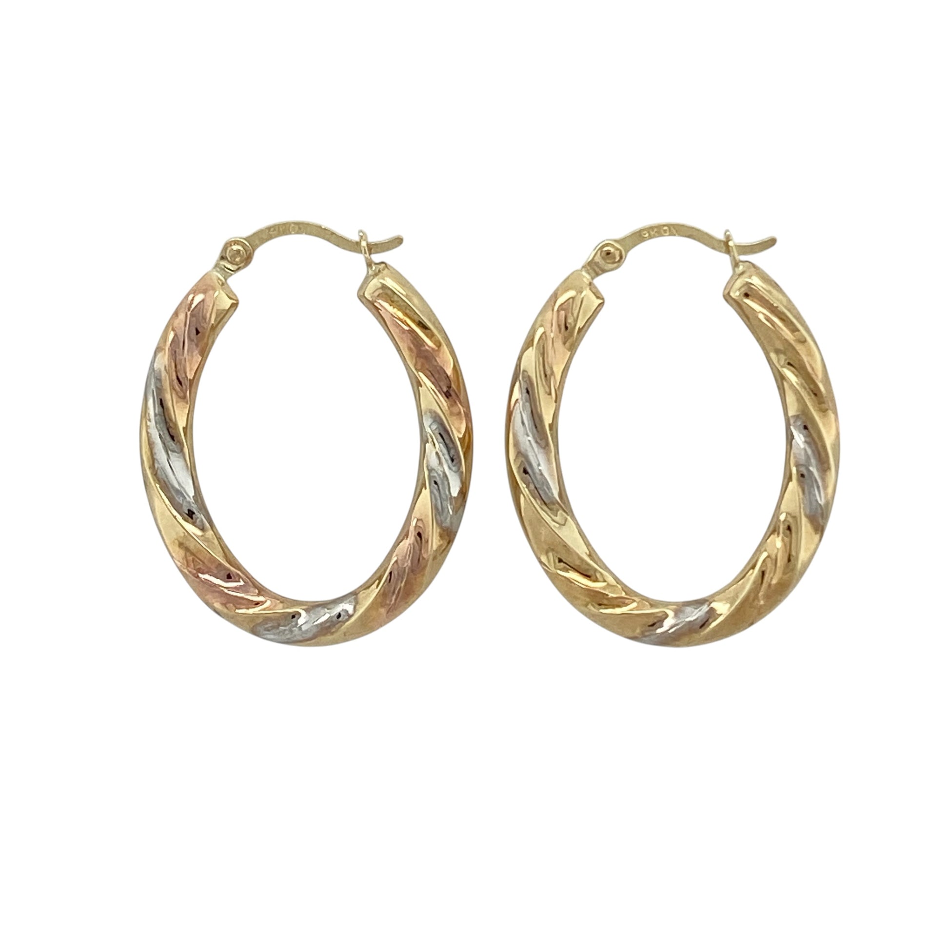9ct Gold Twisted Oval Creole Earrings