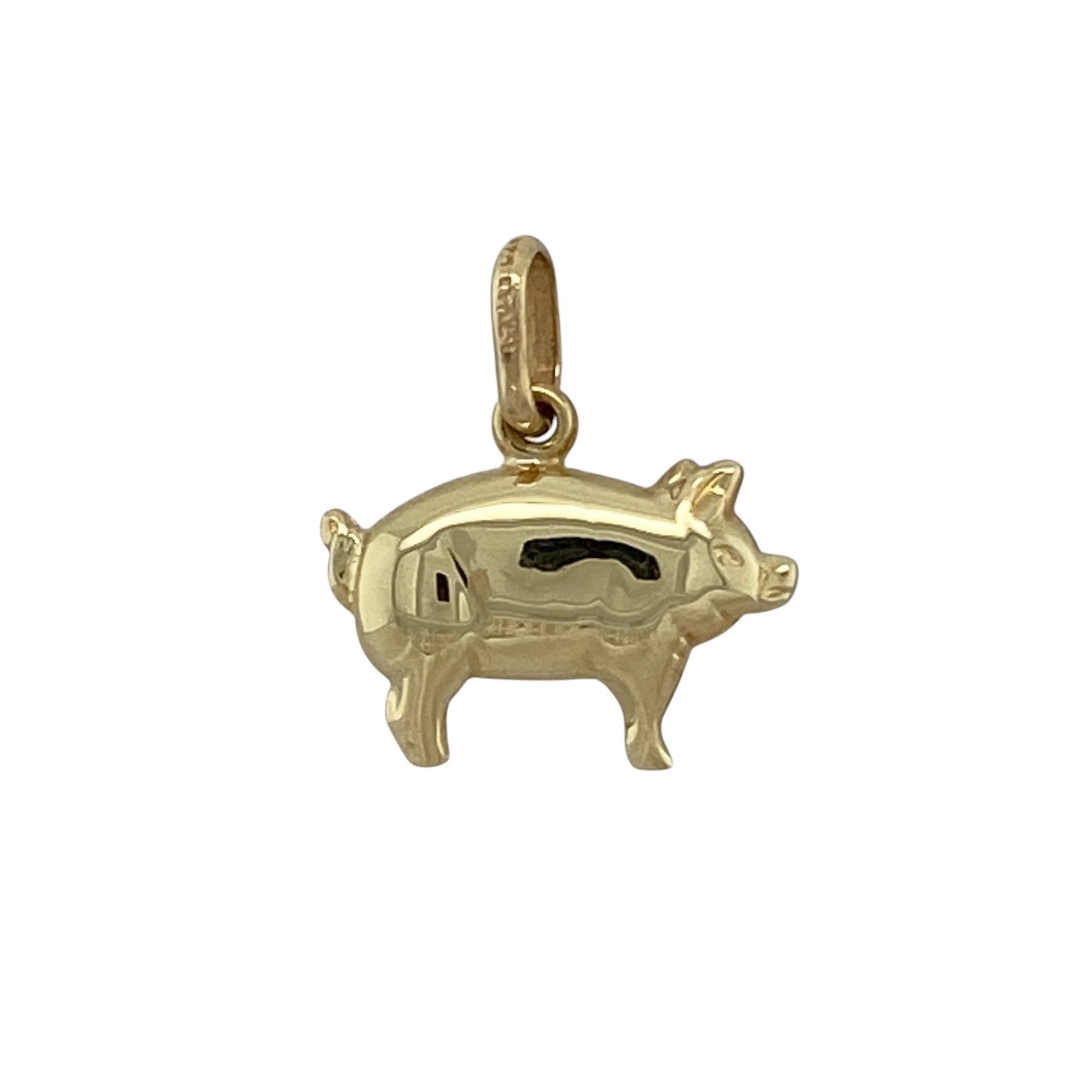 Bring playful charm and unique character to your collection with this pre-owned 9ct yellow gold pig pendant, featuring a fun design with timeless appeal—perfect for everyday wear or a thoughtful gift.

Design: The pendant showcases a pig motif, offering a detailed and recognisable design with a light-hearted and eye-catching look.
Material: Made from 9-carat yellow gold, the polished finish enhances the shape and detailing while providing a warm and classic appearance.