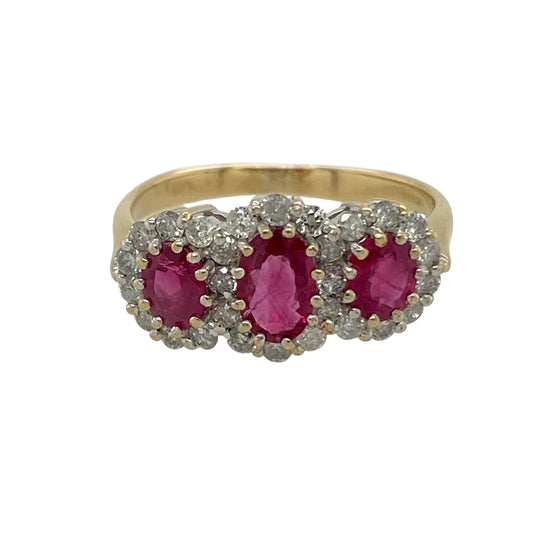 18ct Gold Diamond & Ruby Trilogy Cluster Ring