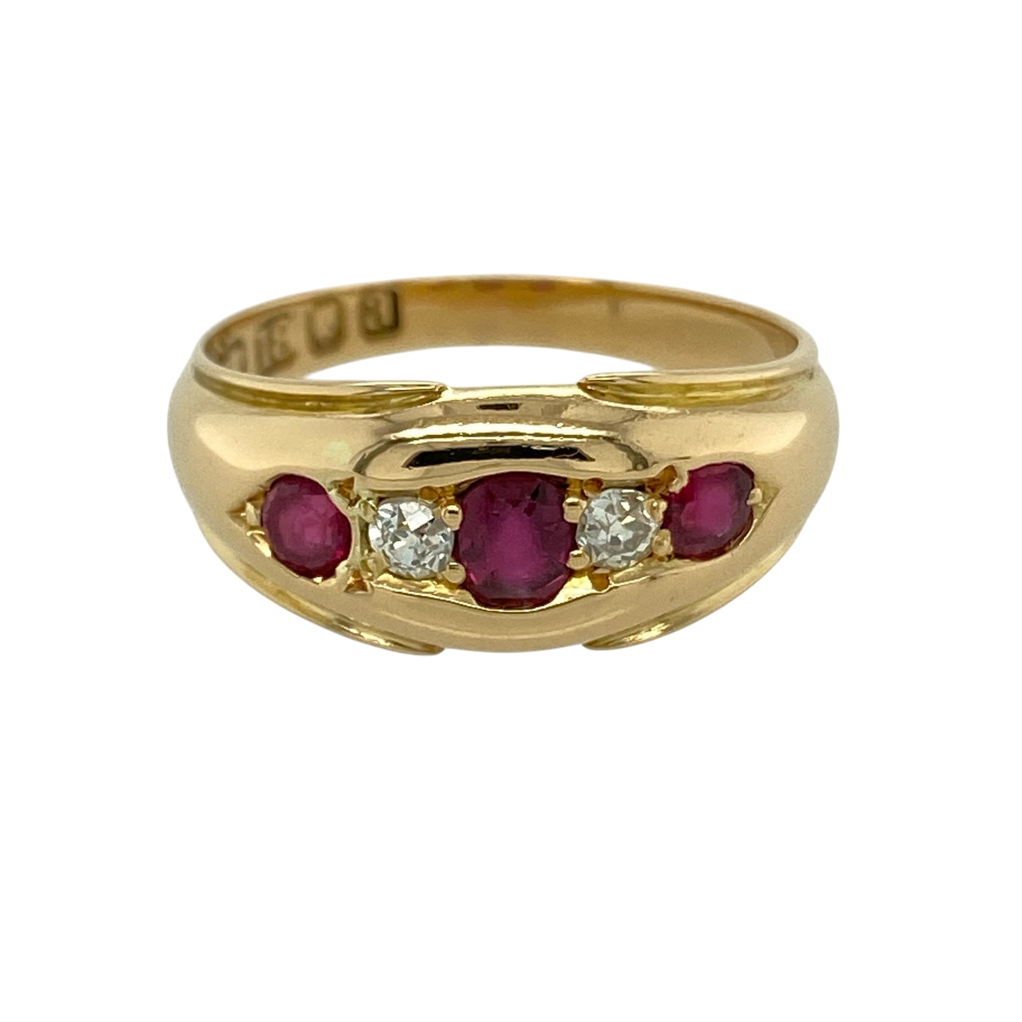 18ct Gold Diamond & Ruby Vintage Style Band Ring