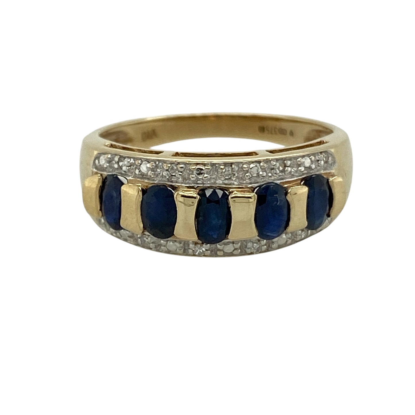 9ct Gold Diamond & Sapphire Set Band Ring