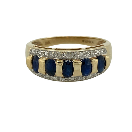 9ct Gold Diamond & Sapphire Set Band Ring