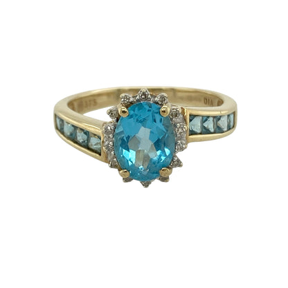9ct Gold Diamond & Blue Topaz Cluster Ring