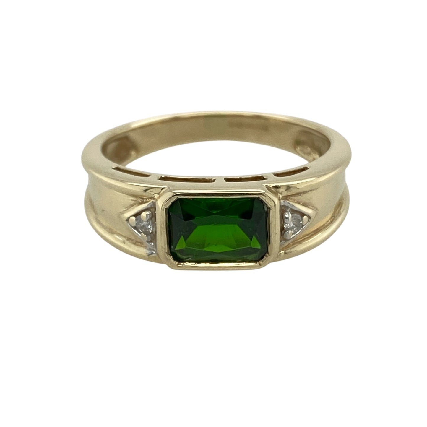 9ct Gold Diamond & Chrome Diopside Ring