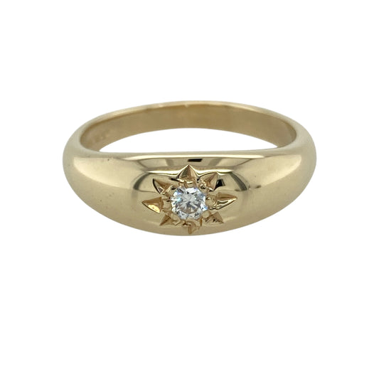 9ct Gold & Diamond Set Solitaire Band Ring