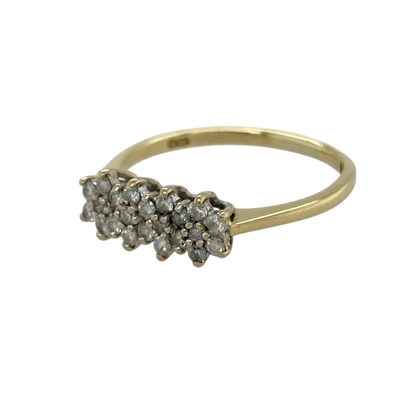 Bring timeless sparkle and refined elegance to your collection with this pre-owned 18ct yellow gold diamond cluster band ring, featuring a classic design with eye-catching brilliance—perfect for everyday wear or special occasions.

Design: The ring features a cluster-style band with a front width of approximately 6mm, showcasing sparkling diamonds arranged to create a bright and elegant focal point.