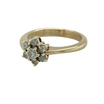 Bring timeless sparkle and floral elegance to your collection with this pre-owned 9ct yellow gold diamond flower cluster ring, featuring a classic design with brilliant detail—perfect for special occasions or everyday glamour.

Design: The ring showcases a flower-inspired cluster design measuring approximately 8mm in height, set with sparkling diamonds arranged to create a beautifully balanced floral effect.