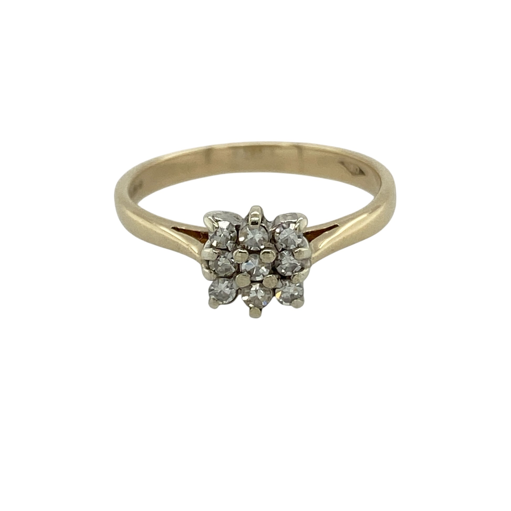 9ct Gold & Diamond Set Square Cluster Ring
