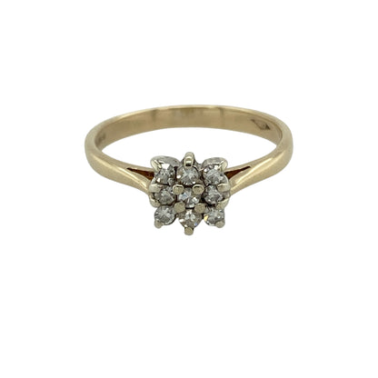9ct Gold & Diamond Set Square Cluster Ring