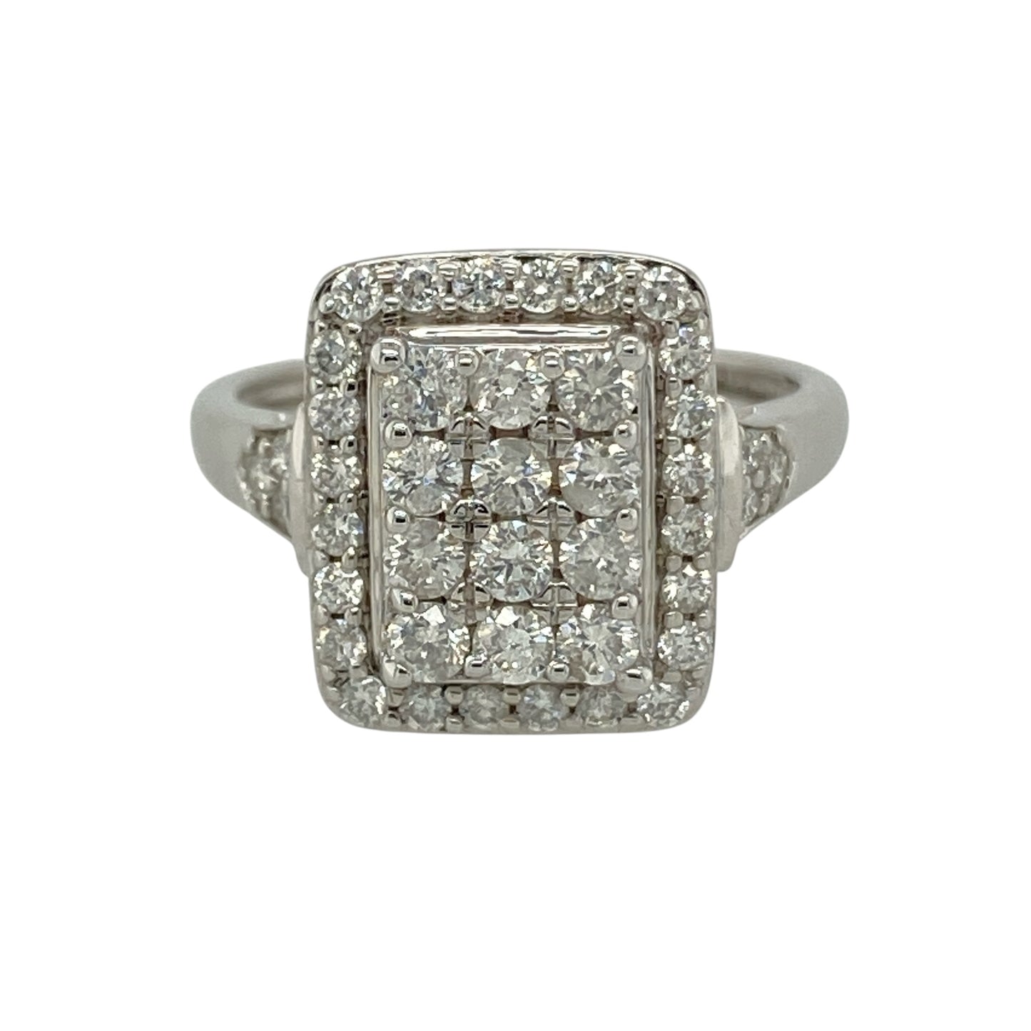 9ct White Gold & Diamond Set Rectangle Cluster Ring