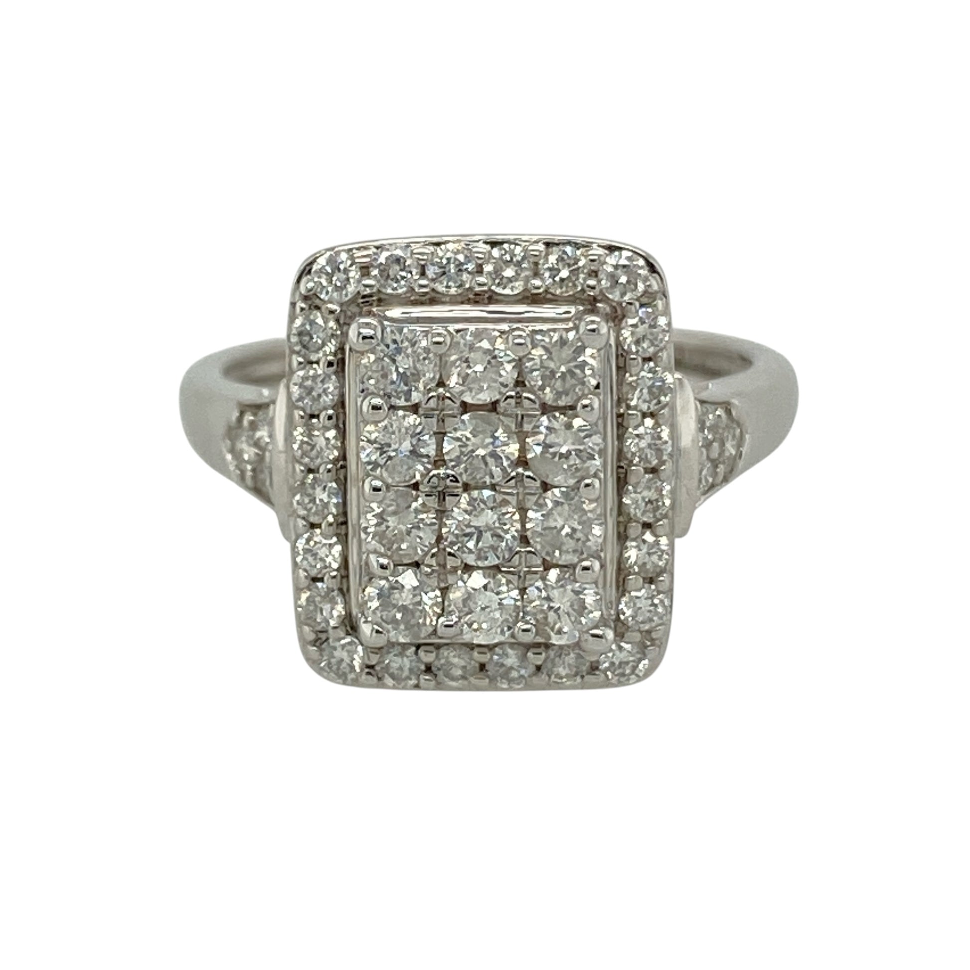 9ct White Gold & Diamond Set Rectangle Cluster Ring