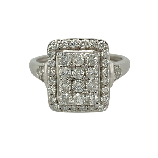 9ct White Gold & Diamond Set Rectangle Cluster Ring